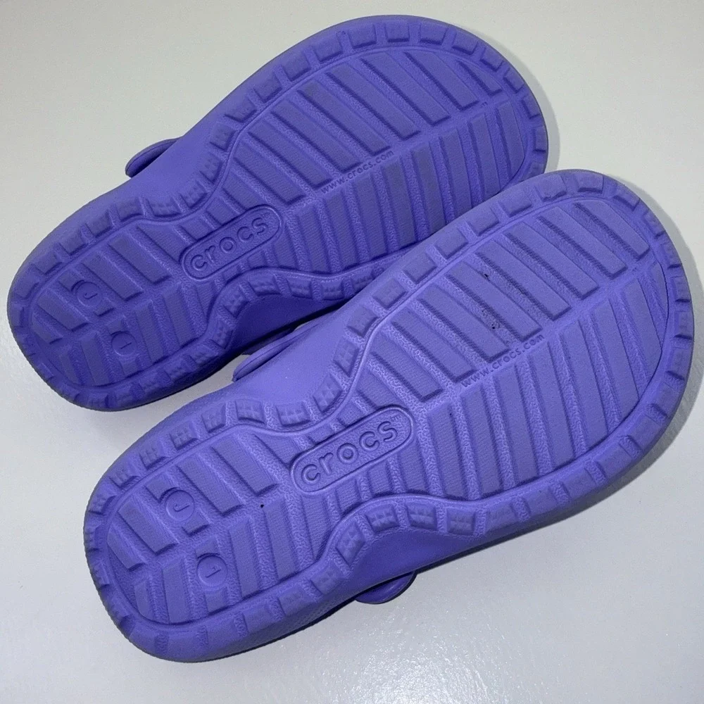 Crocs Classic Lined Clogs Kids J1 Purple Fleece Winter Slip On Comfort Shoes
